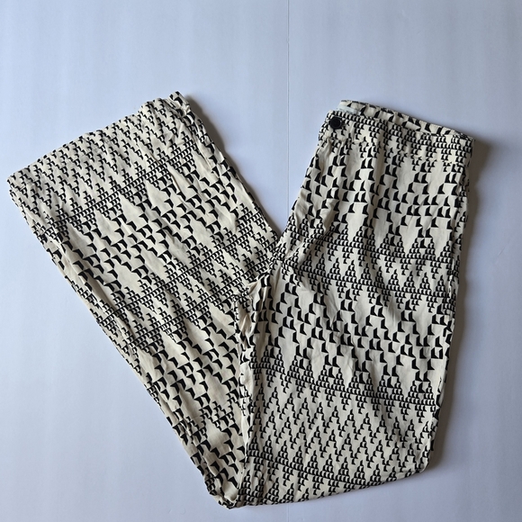 NWT, ZARA Black and Cream Geometric Pattern Pants. SIZE L - Picture 6 of 11